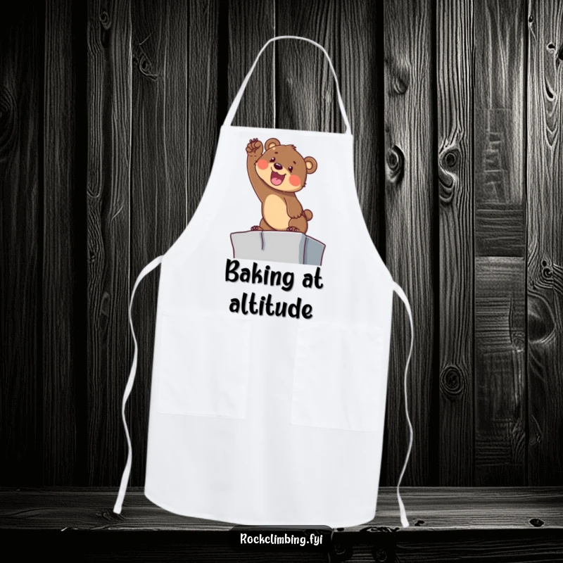Funny Bear Cub Climbing Apron: A determined cub reaches for a ledge, bringing cheerful and funny energy to cooking.