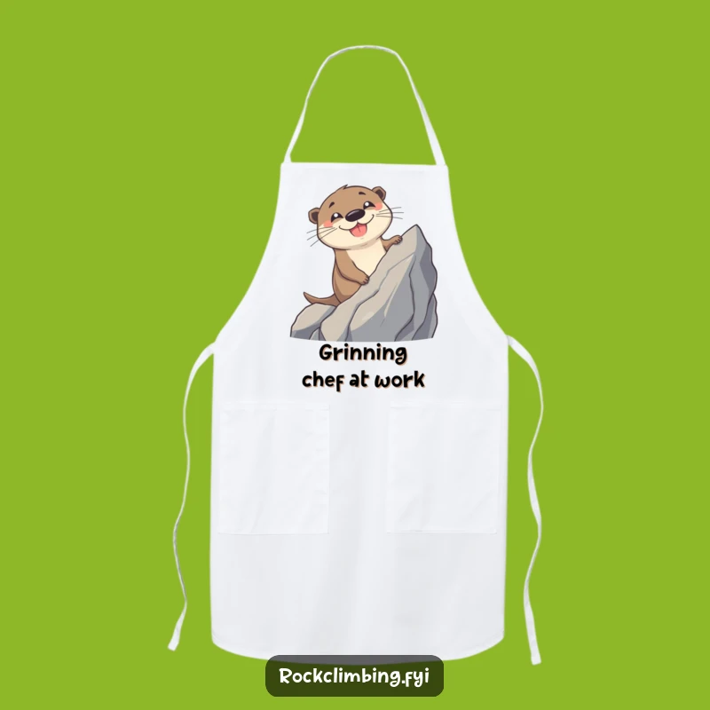 Funny Otter Climbing Apron: Cheerful Grin Kitchen Gear - Funny Cook Gift