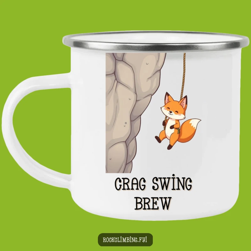 Funny Fox Rope Swing Camping Mug: Playful Crag Mug for Outdoor Fun