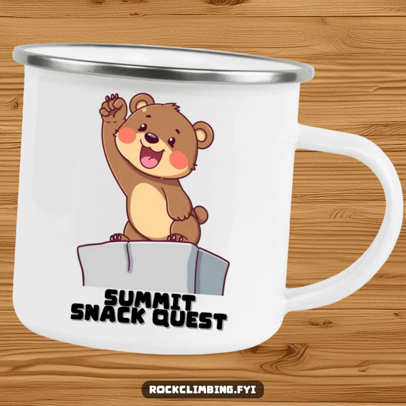 Funny Bear Cub Climbing Camping Mug: A determined cub reaches for a ledge, ideal for adventurer's coffee.