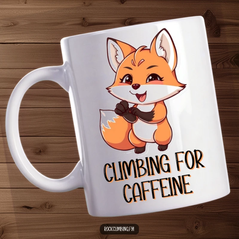 Funny charming fox reaching for a difficult handhold with intense focus and joy, embodying determination, outdoorsy mug.