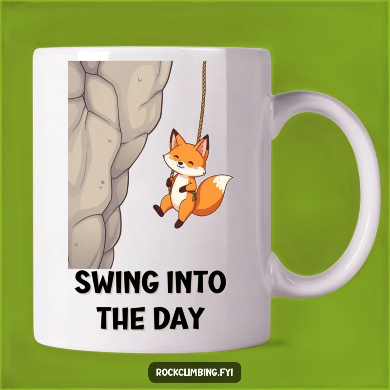 Funny Fox Rope Swing Mug: Playful Crag Dangling Adventure Gift