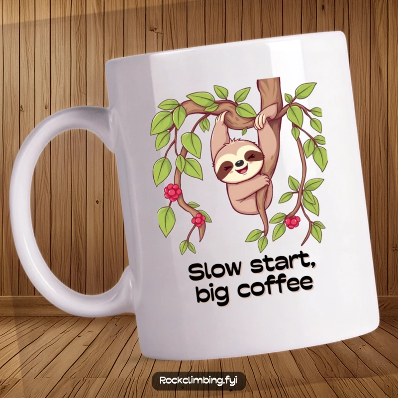 Funny cheerful sloth happily dangling from a thick vine, perfect for relaxation themes.