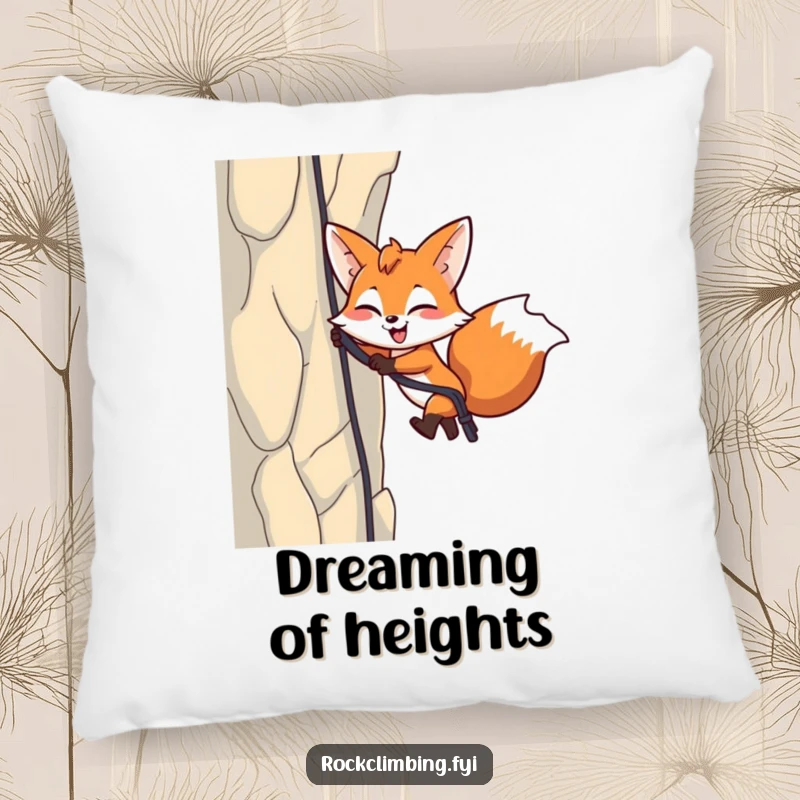 Funny Fox Rappelling Pillow: A cheerful fox rappels down a cliff, adding cozy and funny adventure to any room.
