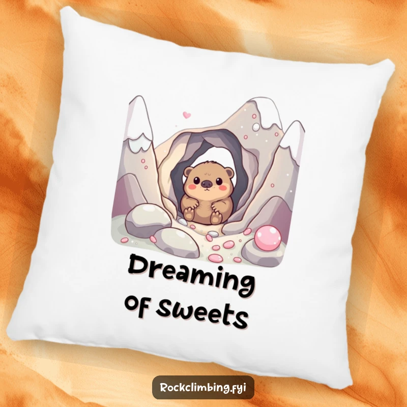 Funny pillow featuring a curious mole peeking from a hole in a candy mountain, perfect for adding a touch of whimsical humor.