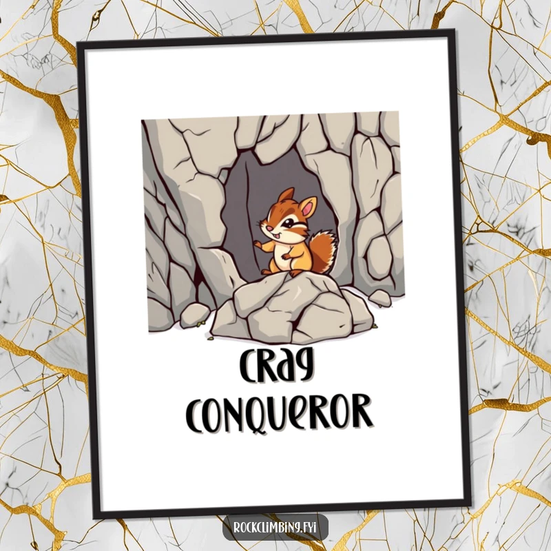 Funny chipmunk rock digital art print of a chipmunk navigating a jagged rock formation. Humorous and adventurous wall decor.