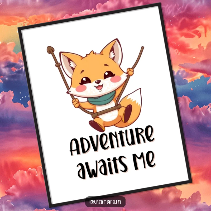 Digital Funny Fox Rope Swing Art Print: a joyful fox mid-swing, bringing adventure and humor to any room.