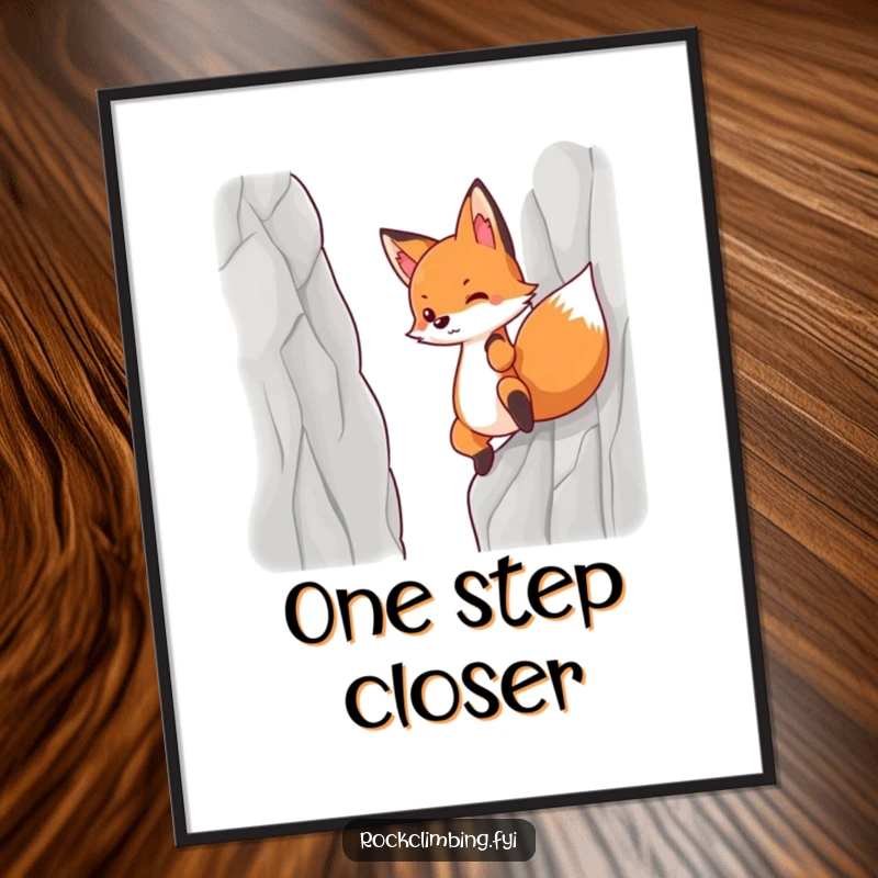 Funny digital art of a determined fox heroically pulling itself up a steep cliff.