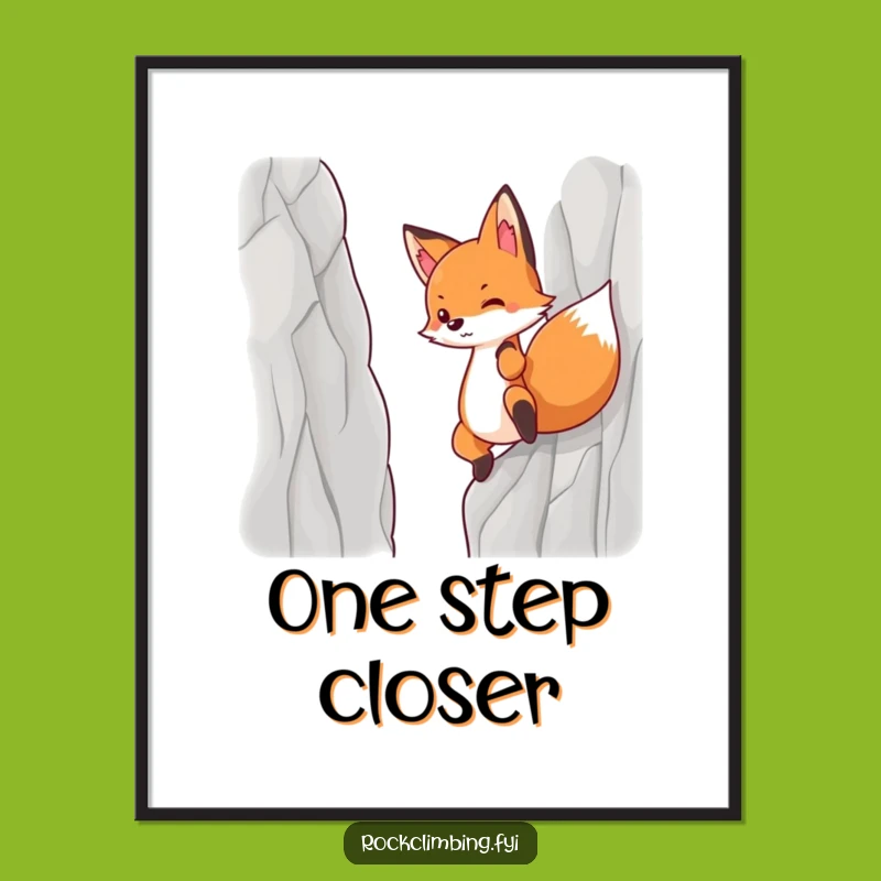 Funny Determined Fox Digital Art, Cliff Climbing Print, Humorous Adventure Decor