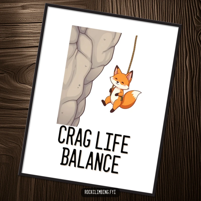 Funny Fox Digital Art Print: A playful fox dangles from a rope swing on a tall crag, a vibrant and fun piece.