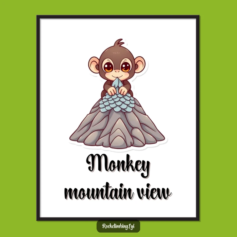 Funny Monkey Climber Digital Art - Adventurous Print, Perfect Wall Funny Gift!