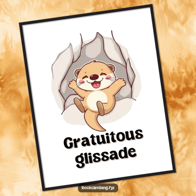 Funny Otter Sliding Digital Art Print: A joyful otter grins while sliding down a rock, vibrant and fun.