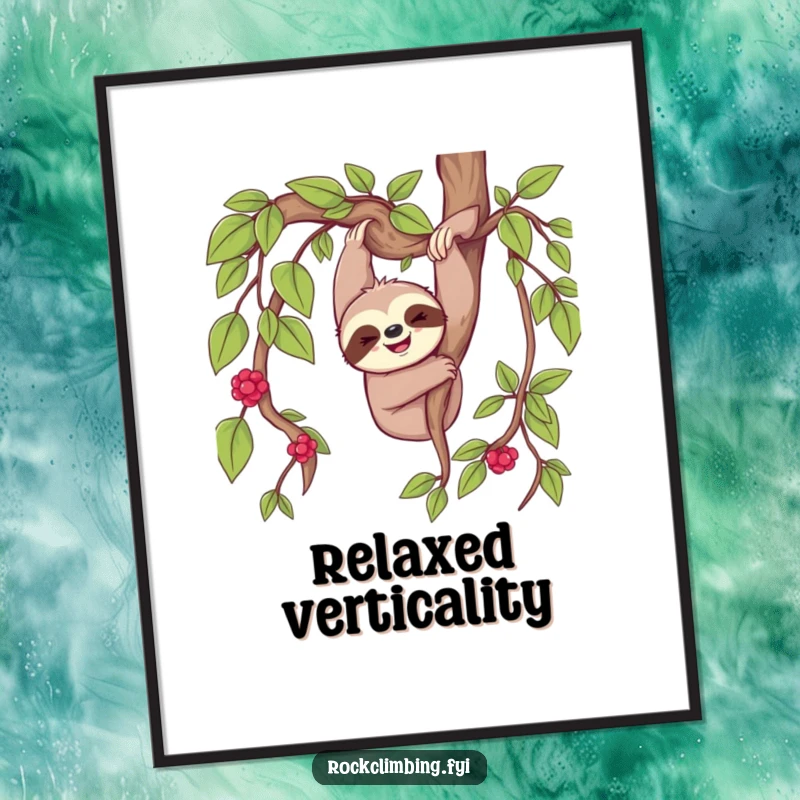 Cheerful sloth happily dangling from a thick vine, digital art print for instant download.