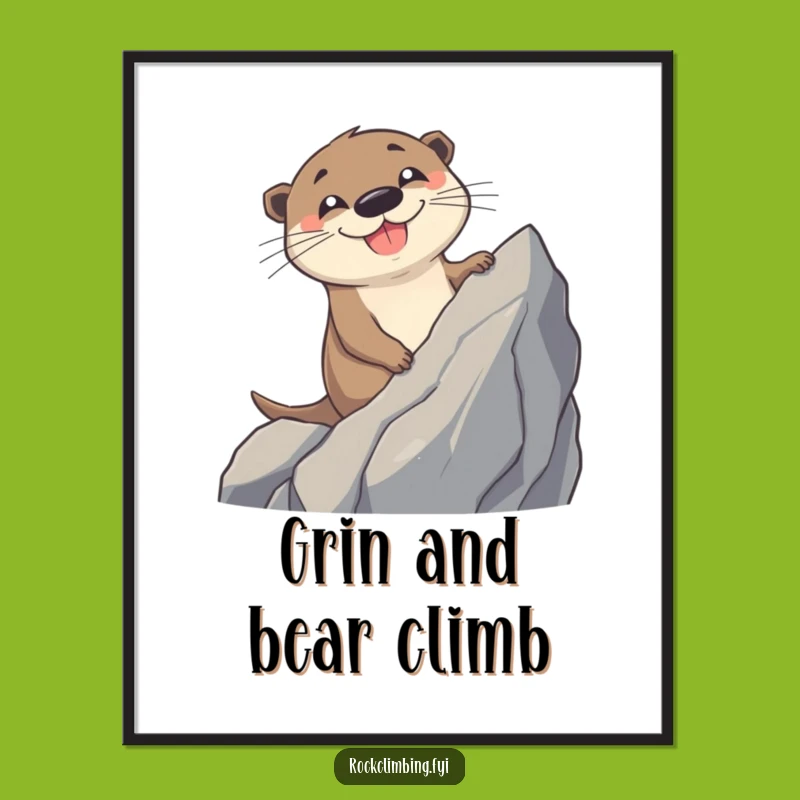 Funny Otter Climbing Digital Art: Cheerful Grin Print for Adventure Spaces