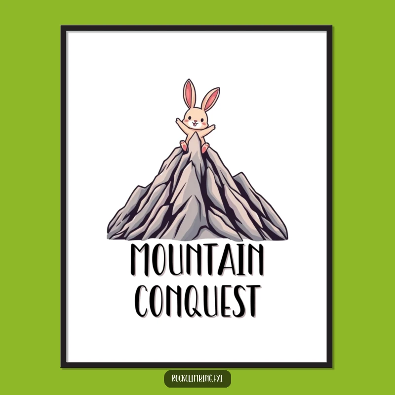 Funny Triumphant Rabbit Digital Art - Mountain Peak Wall Decor, Gift