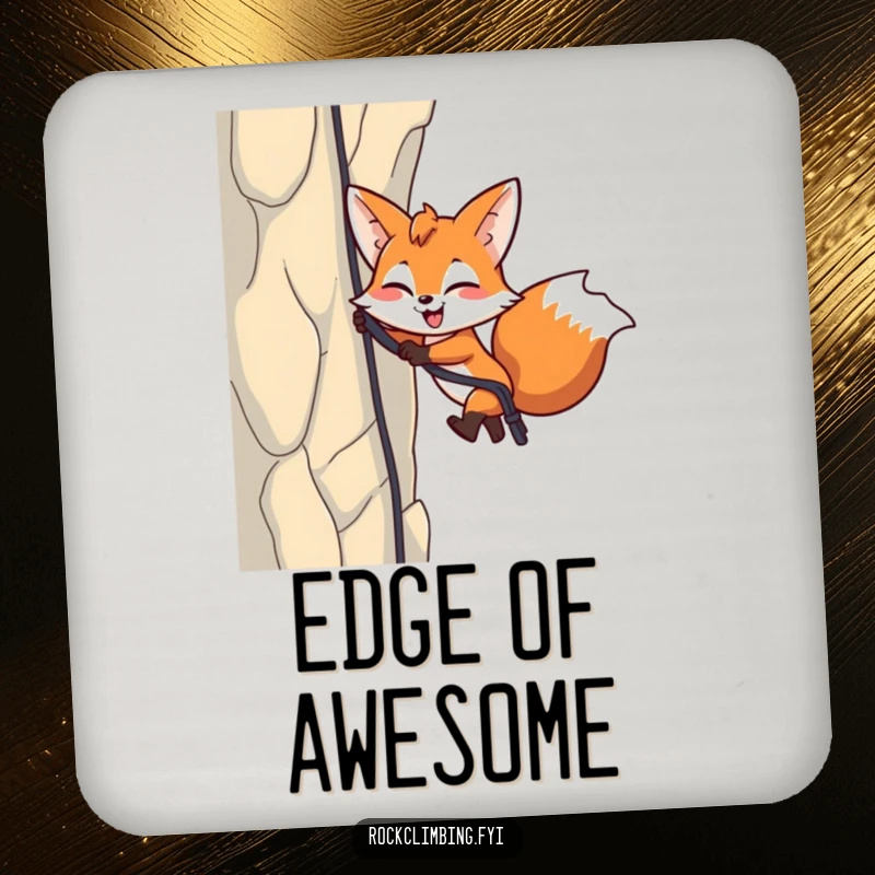 Funny Fox Rappelling Coaster: A playful fox rappels down a cliff, offering energetic and humorous drink protection.