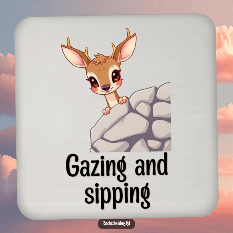 Funny deer coaster featuring a curious deer peering over a ledge, a humorous coaster for drinks and surface protection.