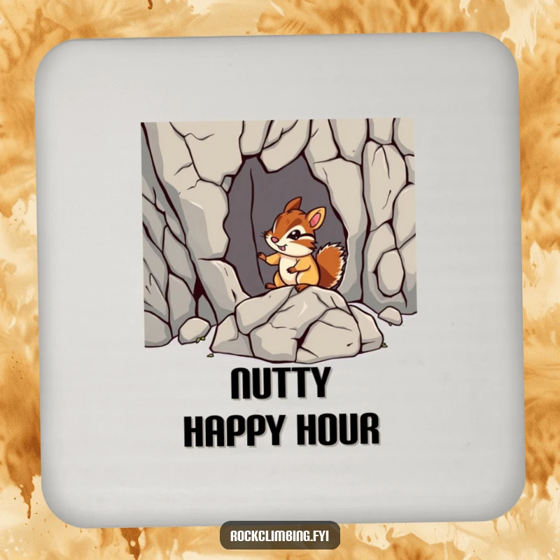 Funny chipmunk rock coaster showing a chipmunk navigating a jagged rock formation. Protects surfaces with humor and adventure.