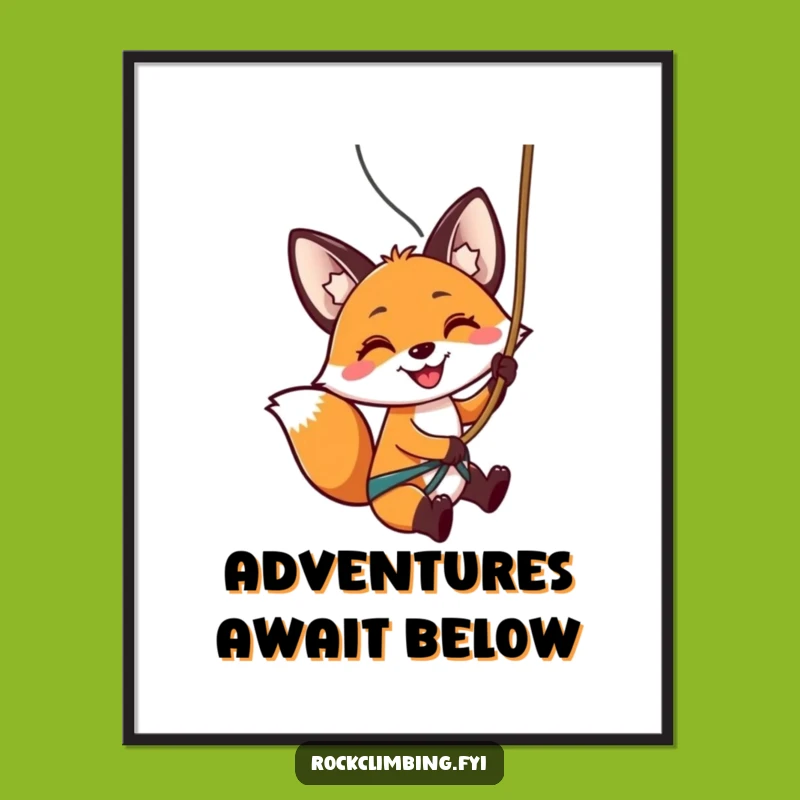Funny Fox Rappelling Poster: Thrilling Climb, Humorous Wall Art Gift