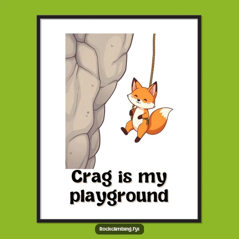Funny Fox Rope Swing Poster: Playful Crag Art - Unique Gift Idea