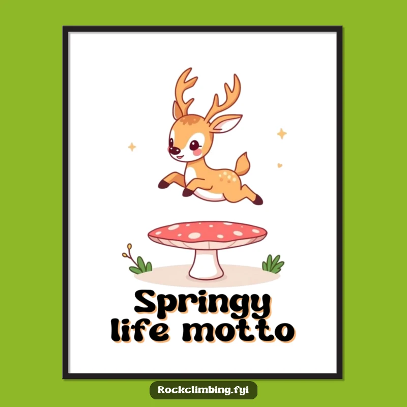 Funny Jumping Deer Mushroom Trampoline Poster - Hilarious Nature Art Print