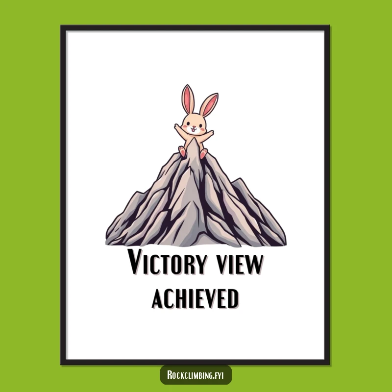 Funny Triumphant Rabbit Poster - Mountain Peak Art Print, Gift