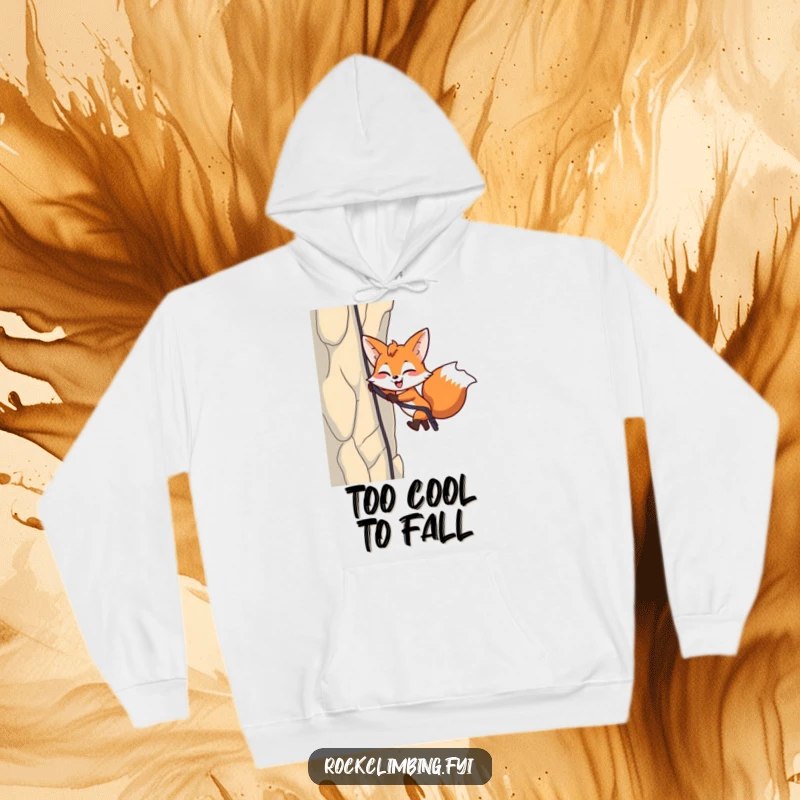 Funny Fox Rappelling Hoodie: A winking fox makes a daring rappel down a cliff, perfect cozy adventure wear.
