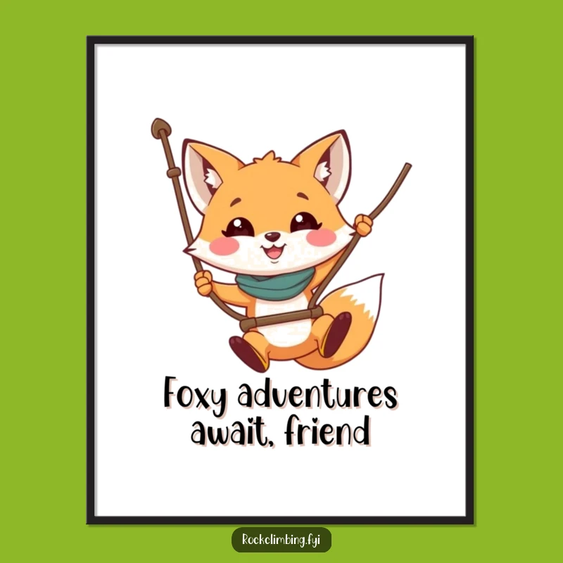 Funny Free Printable Wall Art: Brave Fox Swinging Rope - Downloadable Decor