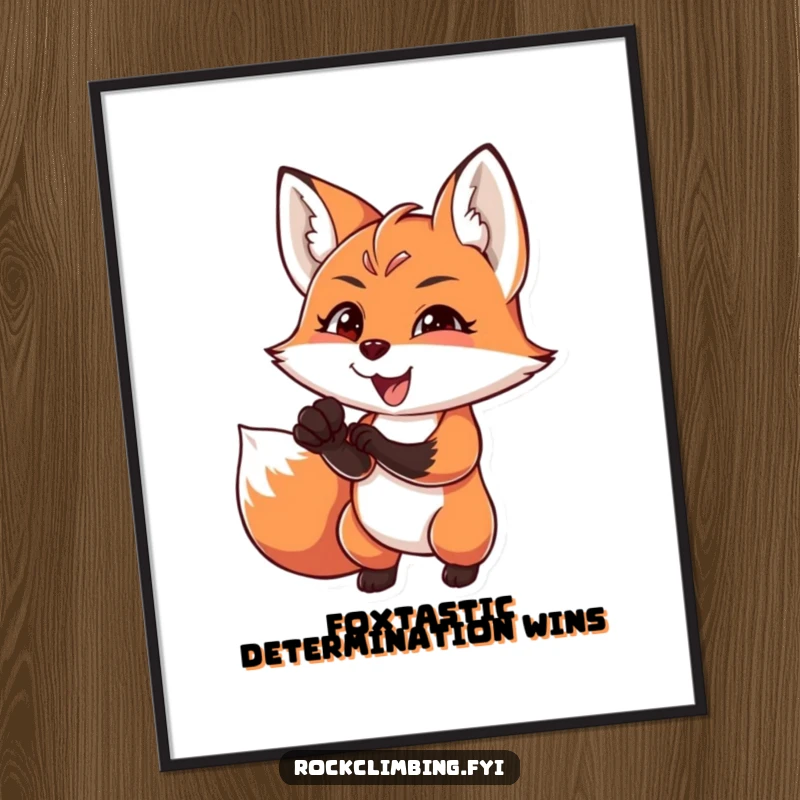 Funny Free Printable Wall Art: A charming fox reaching for a difficult handhold, its face etched with intense focus and delight.