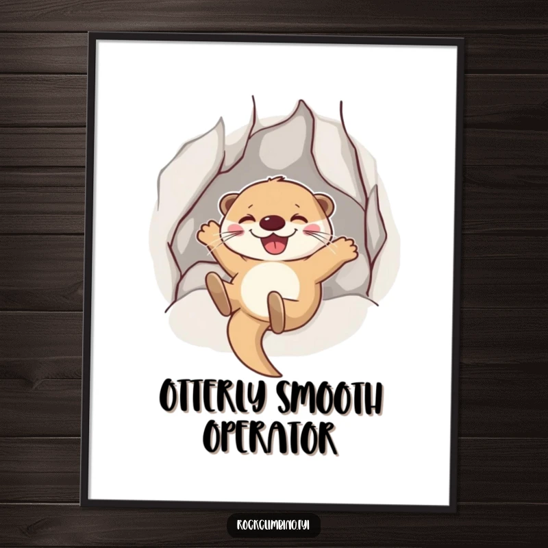Funny Free Printable Wall Art: Joyful otter sliding down a smooth rock face with a wide, infectious grin.