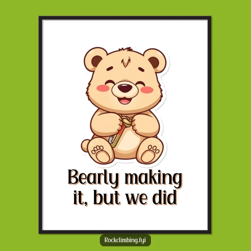 Free Printable Wall Art: Grinning Bear Cub Climbing, Funny Downloadable Decor