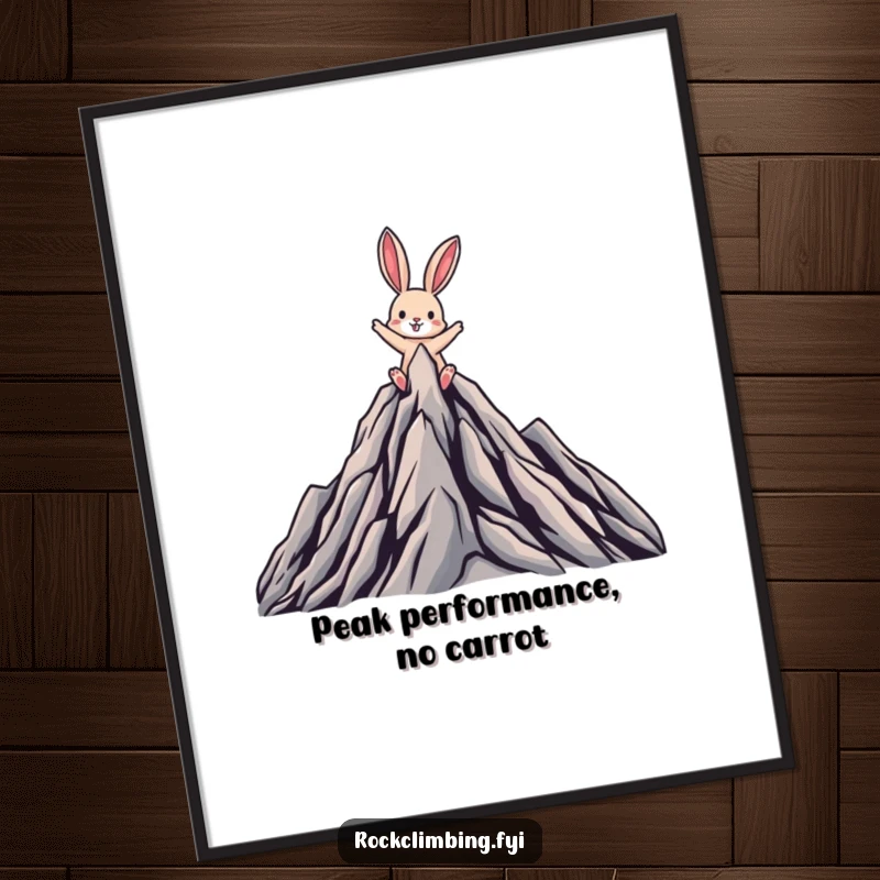 Funny Free Printable Wall Art: A triumphant rabbit celebrating atop a rugged, stylized mountain summit.
