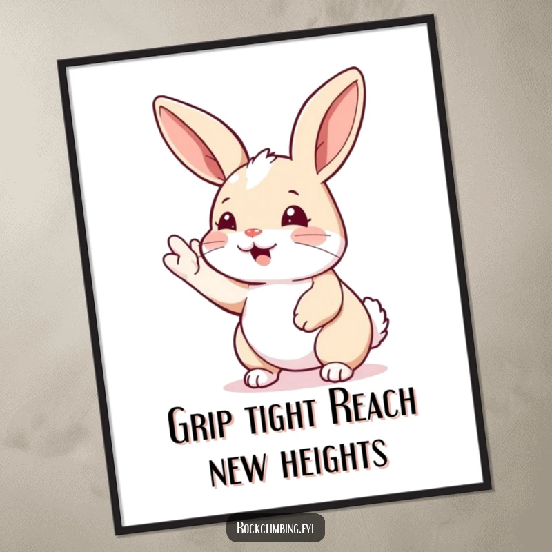 Funny Free Printable Wall Art: A rabbit eagerly reaches for the next handhold, showcasing determination and humor.