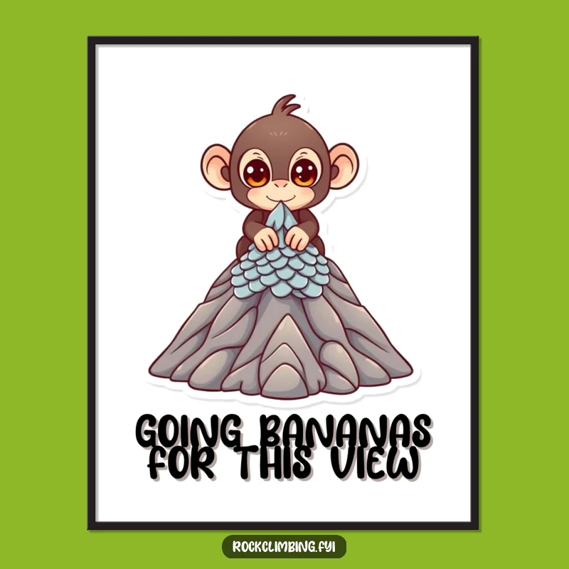 Funny Free Printable Wall Art: Monkey Climbs Peak, Downloadable Adventure Decor
