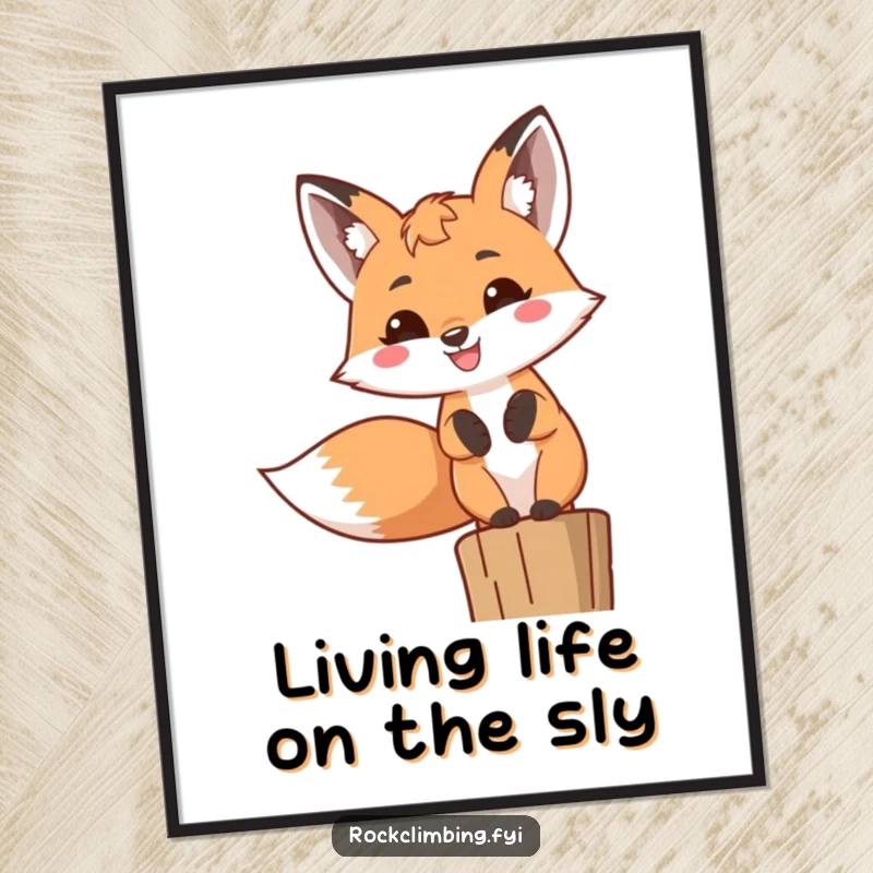Funny Free Printable Wall Art: A cheerful fox with a huge toothy grin, perched high on a branch, adding humor to your decor.