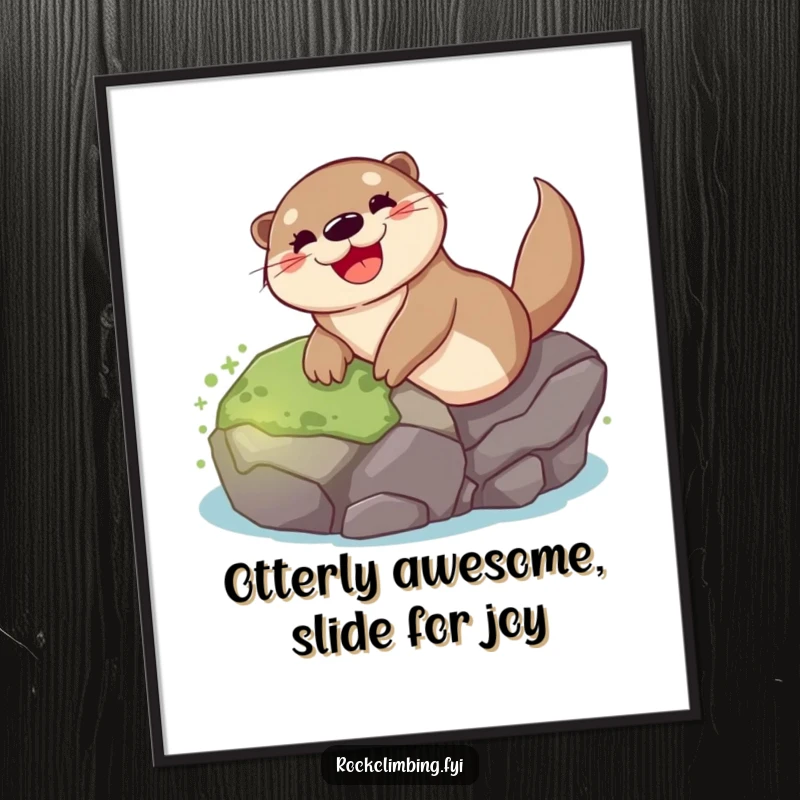 Funny Free Printable Wall Art: Otter gleefully sliding down a mossy rock, bringing playful vibes and humor to any room.