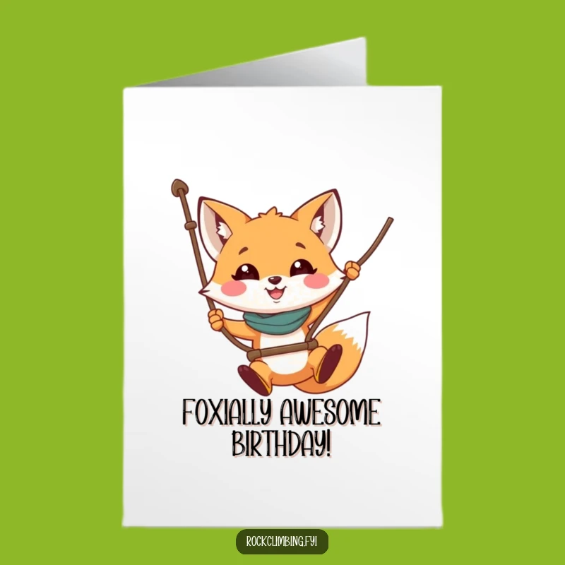 Free Printable Birthday Card: Funny Fox Swinging Rope Card - Downloadable Gift