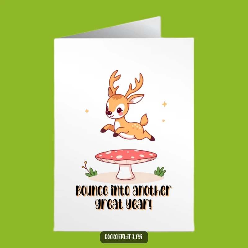 Free Printable Birthday Card: Funny Jumping Deer Trampoline Design - Instant Download Gift