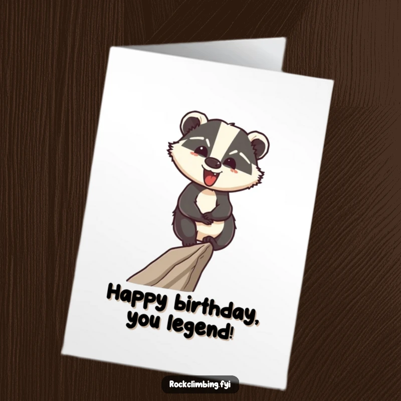 Funny Free Printable Birthday Card: A cheerful badger expertly walking on a narrow ledge with confident, steady steps, celebrating milestones.