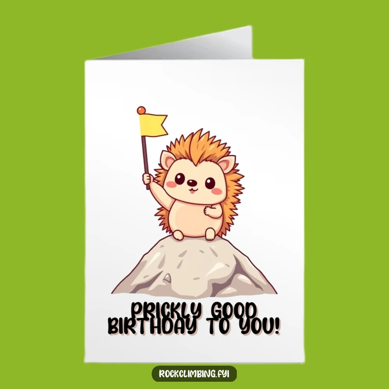 Free Printable Birthday Card: Triumphant Hedgehog Flag Funny Downloadable Gift