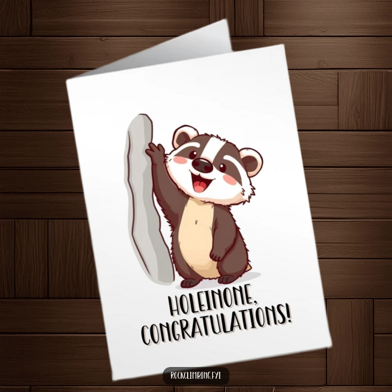 Funny Free Printable Congratulations Card showing a badger reaching a ledge with a piton, celebrating peak performance.