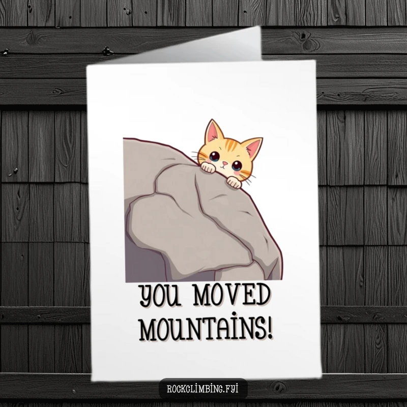 Funny Free Printable Congratulations Card: A curious cat with twitching whiskers peeks over the rim of a massive boulder.