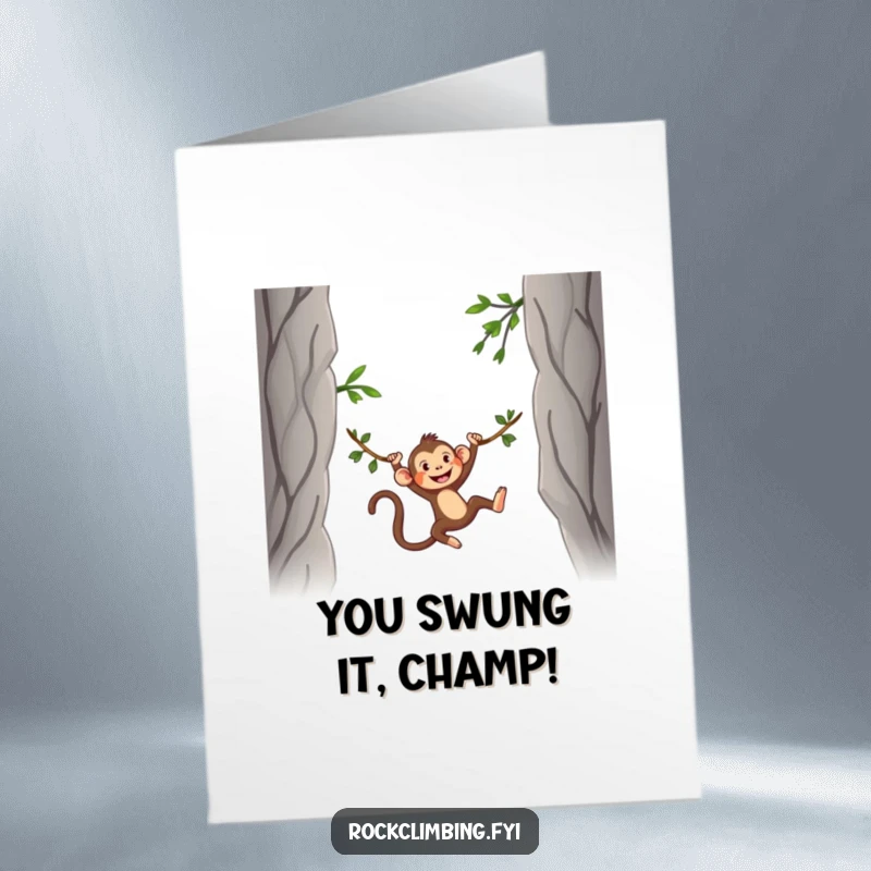 Funny Free Printable Congratulations Card: A silly monkey swings on a vine, celebrating a great achievement.