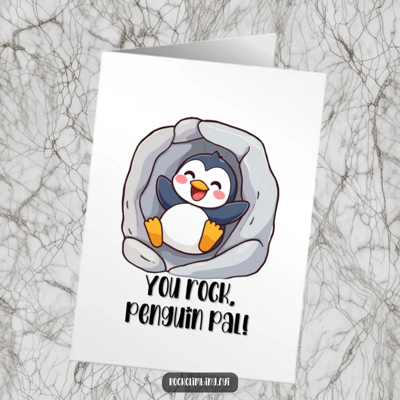 Funny Free Printable Penguin Congratulations Card: A joyful penguin slides with glee. A perfect downloadable gift for celebrating achievements.