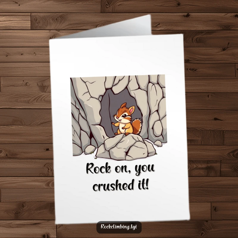 Funny Free Printable Congratulations Card: A chipmunk bravely navigates a jagged rock formation, symbolizing resilience.