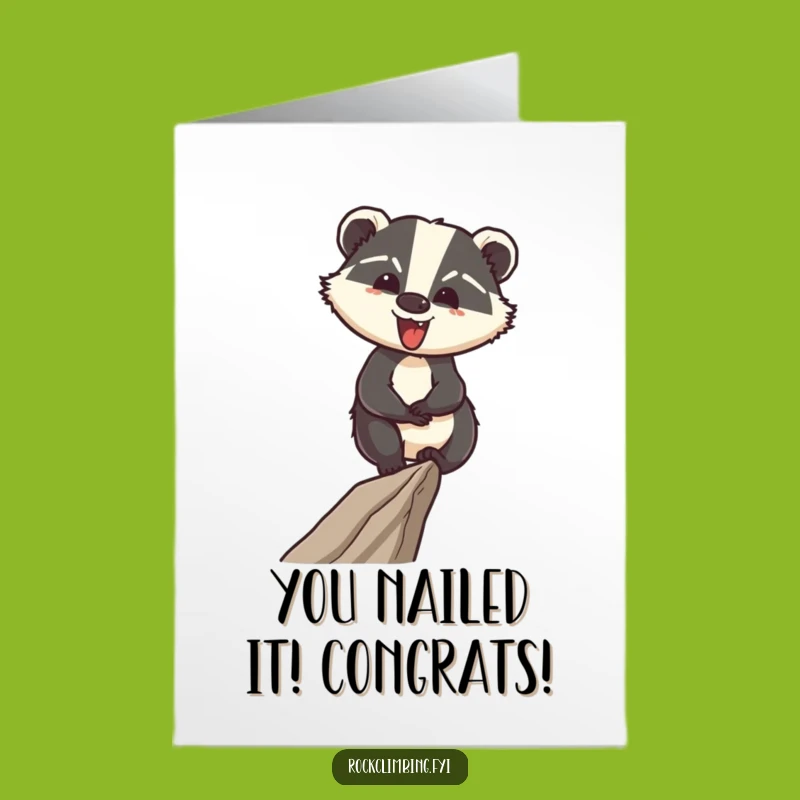 Triumphant Free Printable Congrats Card: Badger Navigates Ledge - Humorous Downloadable for Big Achievements