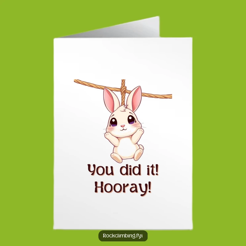 Free Printable Rabbit Congrats Card: Dangling Surprise, Cheerful Downloadable Greeting!