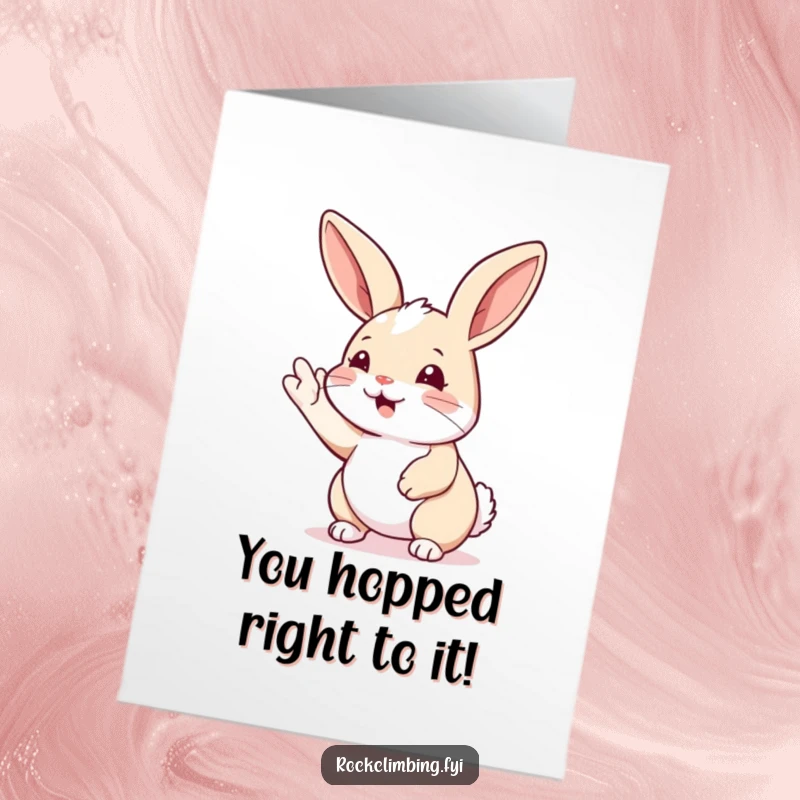 Funny Free Printable Congratulations Card: A rabbit eagerly reaches for the next handhold, symbolizing a successful climb.