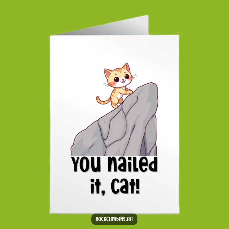 Free Printable Congrats Card: Winking Cat Climber - Downloadable Celebration