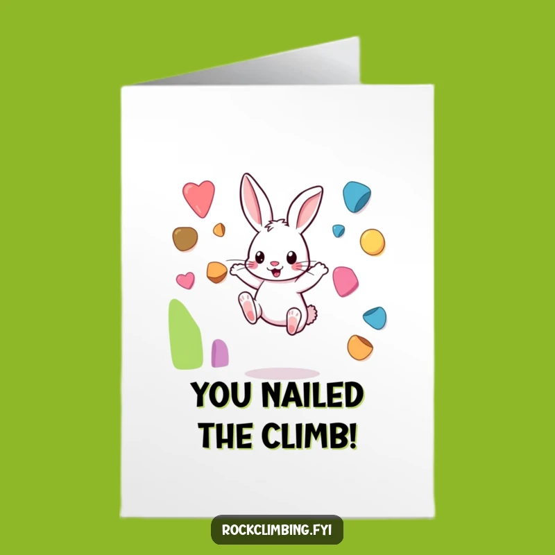 Free Printable Congrats Card: Playful Rabbit Bouldering, Hilarious Downloadable Achievement Greeting